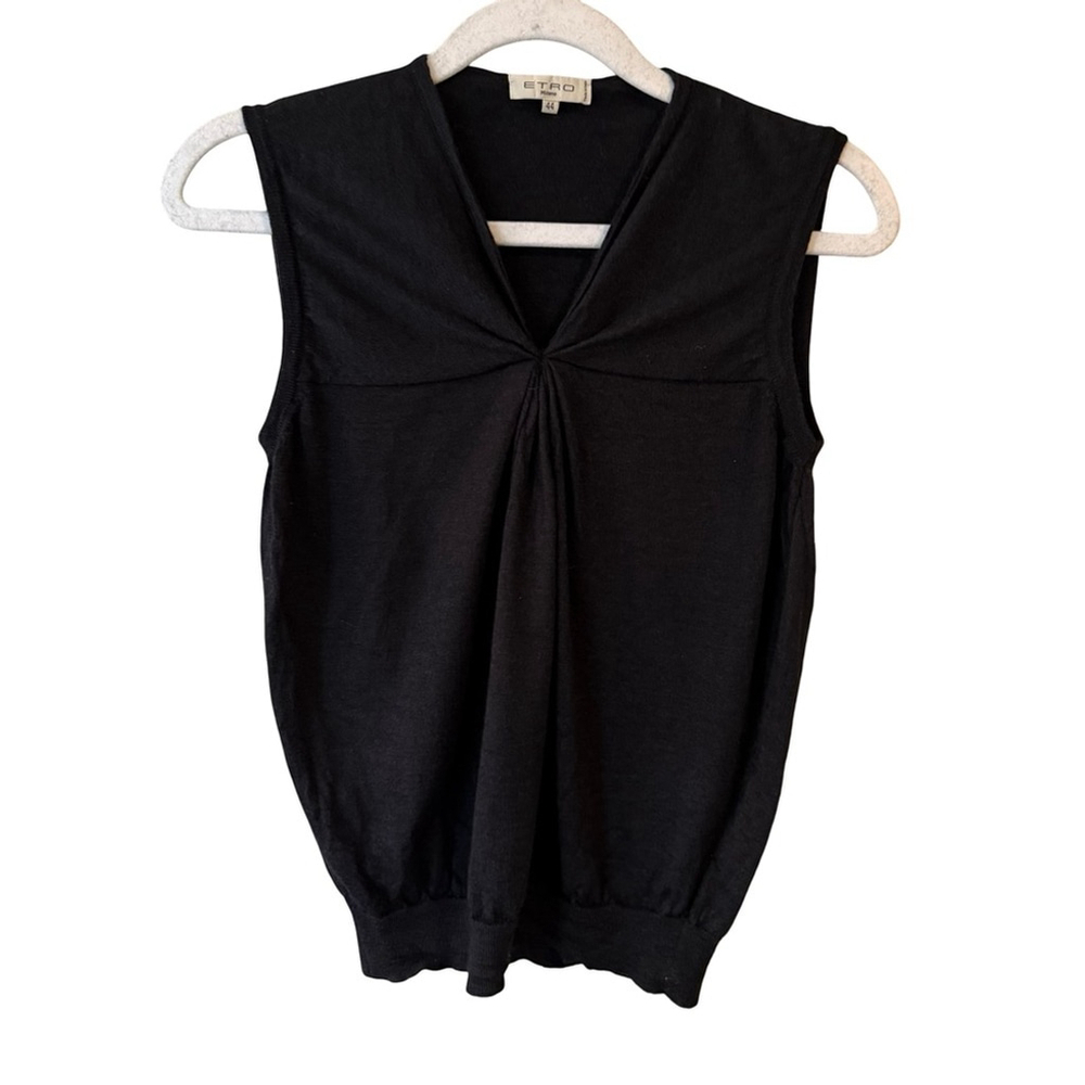 Etro Milano Black Sleeveless Cashmere Silk Blend Blouse Tank Top Size 44 8-10 - Picture 2 of 12